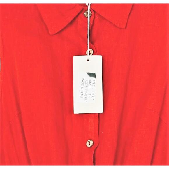 NWT LE RAGAZZE 100% Linen Made in Italy Botton Front Tiered Mini Dress - Picture 7 of 10